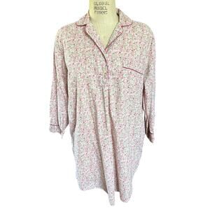 Bonsoir Cotton Poplin Pink Floral Print Night Shirt Size Small Prety Cottaget
